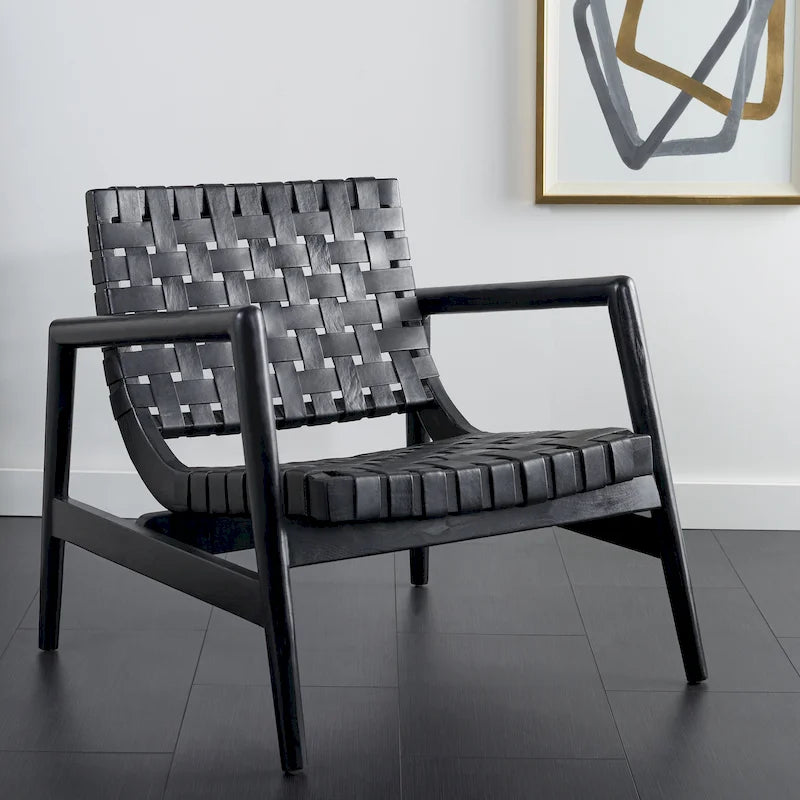Vena Leather Woven Accent Chair - 30 W x 28 D x 28 H - 30Wx28Dx28H
