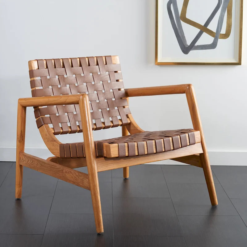 Vena Leather Woven Accent Chair - 30 W x 28 D x 28 H - 30Wx28Dx28H