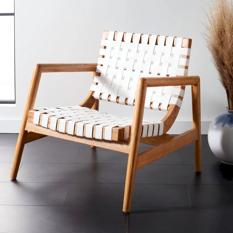 Vena Leather Woven Accent Chair - 30 W x 28 D x 28 H - 30Wx28Dx28H