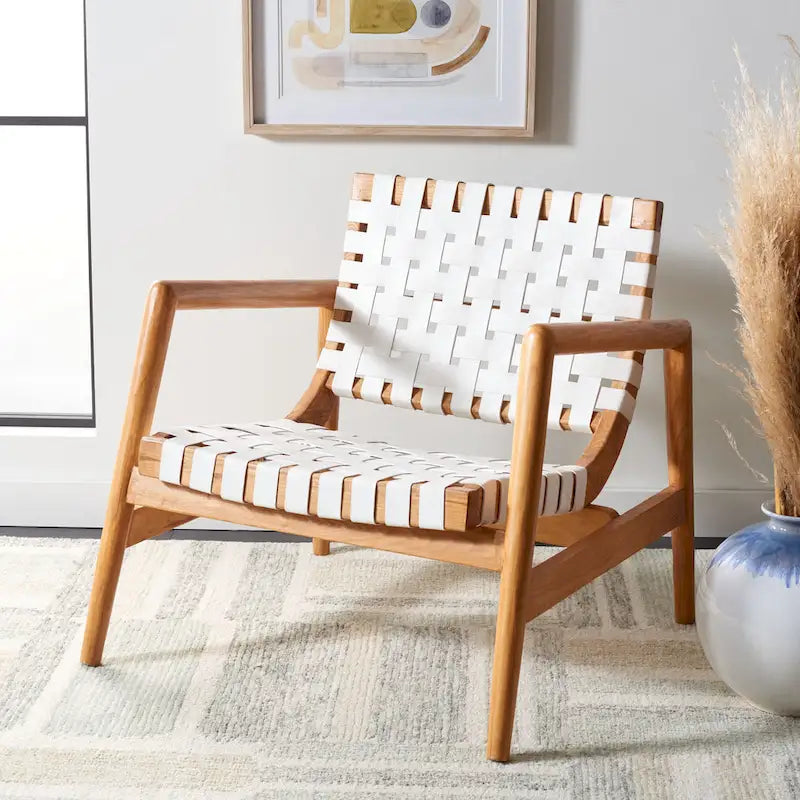 Vena Leather Woven Accent Chair - 30 W x 28 D x 28 H - 30Wx28Dx28H