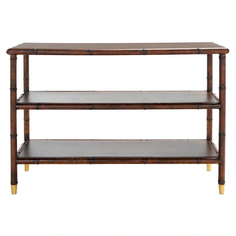 Dark Brown/ Gold 2-Shelf Console Table - 42 W x 15.8 L x 29 H - 42Wx16Dx29H