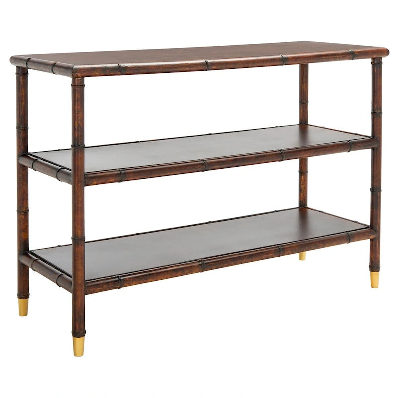 Dark Brown/ Gold 2-Shelf Console Table - 42 W x 15.8 L x 29 H - 42Wx16Dx29H