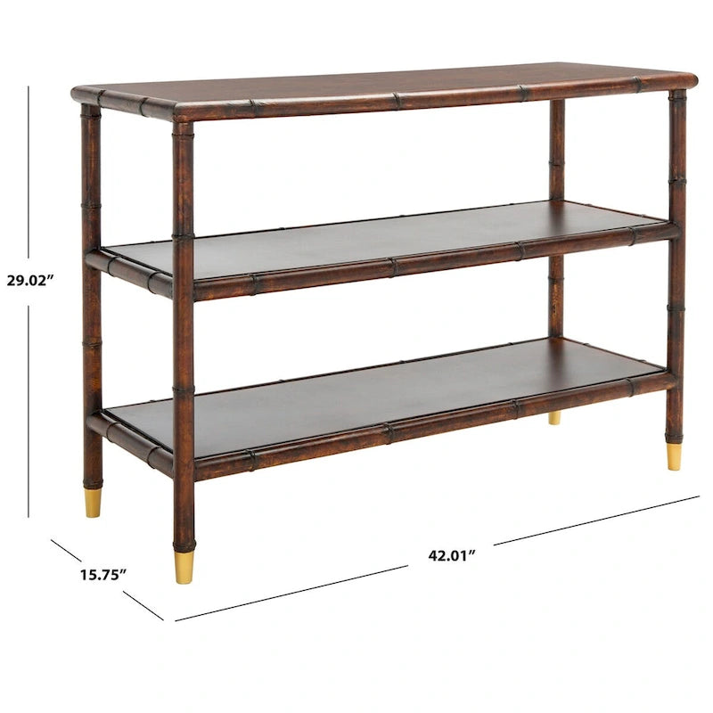 Dark Brown/ Gold 2-Shelf Console Table - 42 W x 15.8 L x 29 H - 42Wx16Dx29H