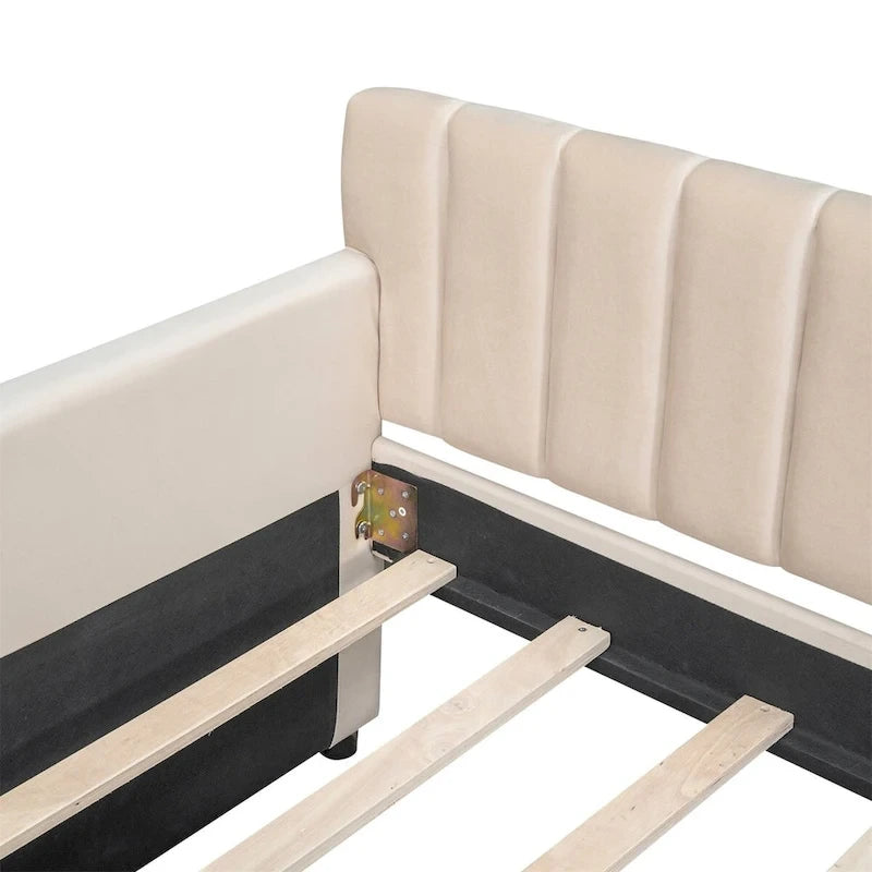 Merax Upholstered daybed with Drawers/Trundle, Wood Slat Support