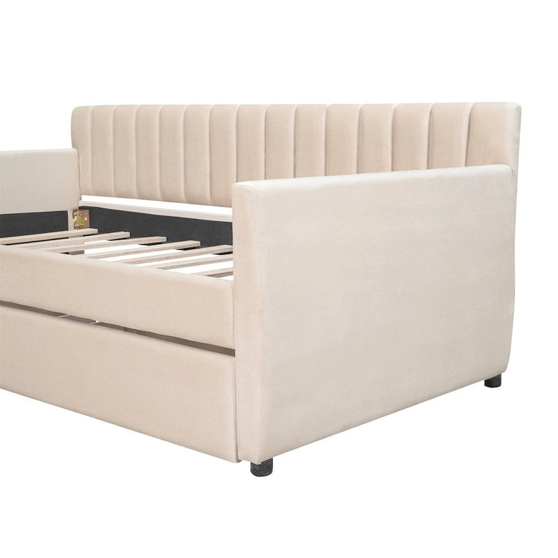 Merax Upholstered daybed with Drawers/Trundle, Wood Slat Support