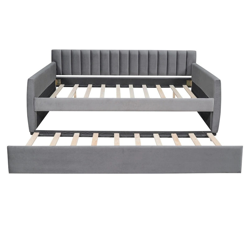 Merax Upholstered daybed with Drawers/Trundle, Wood Slat Support