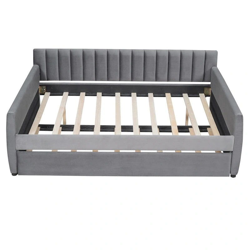 Merax Upholstered daybed with Drawers/Trundle, Wood Slat Support