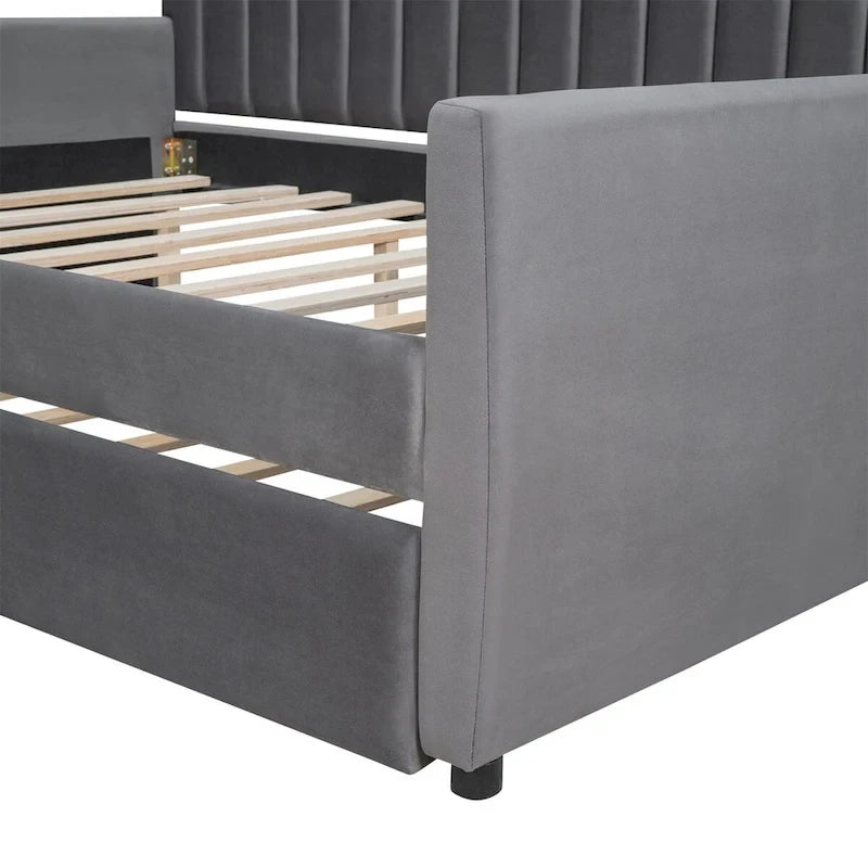 Merax Upholstered daybed with Drawers/Trundle, Wood Slat Support