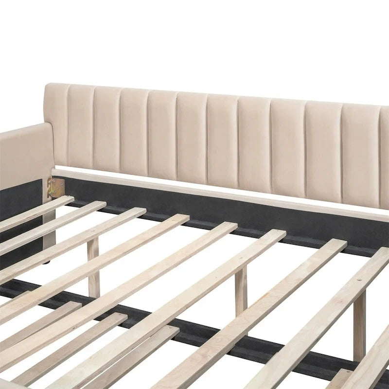 Merax Upholstered daybed with Drawers/Trundle, Wood Slat Support