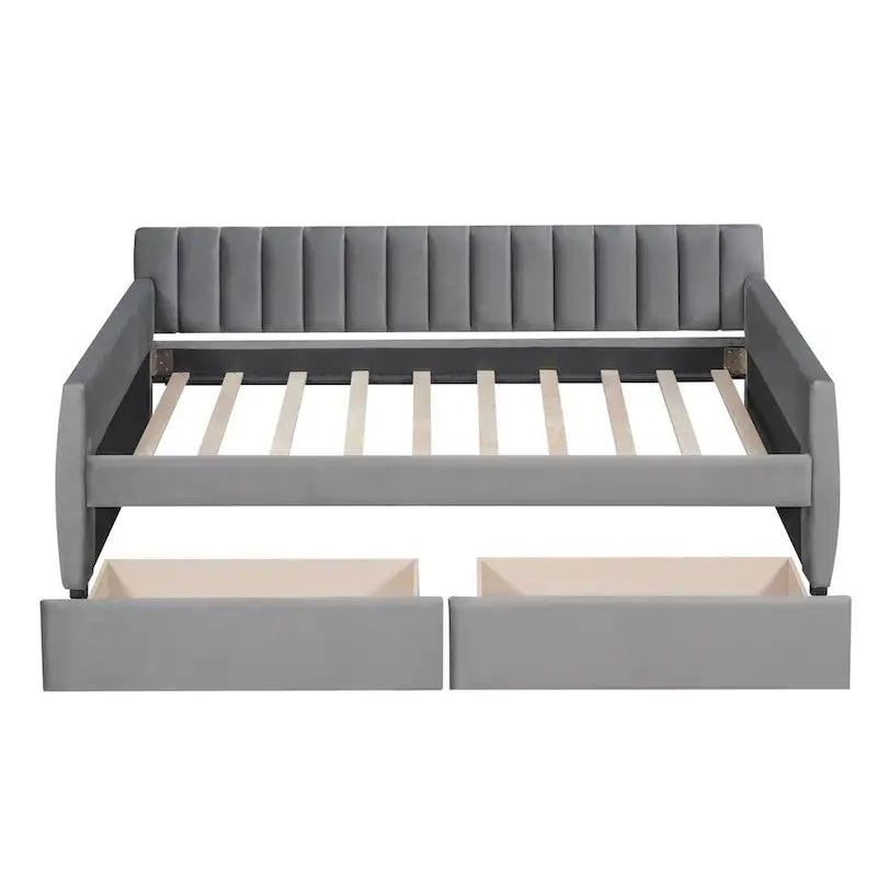 Merax Upholstered daybed with Drawers/Trundle, Wood Slat Support
