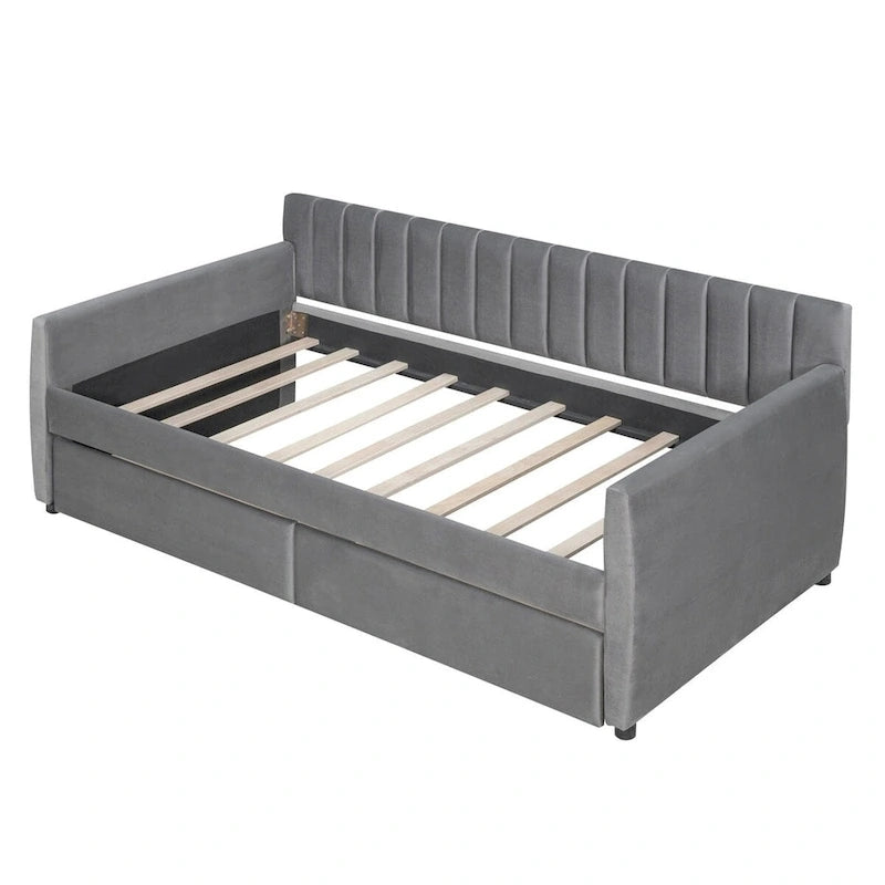 Merax Upholstered daybed with Drawers/Trundle, Wood Slat Support