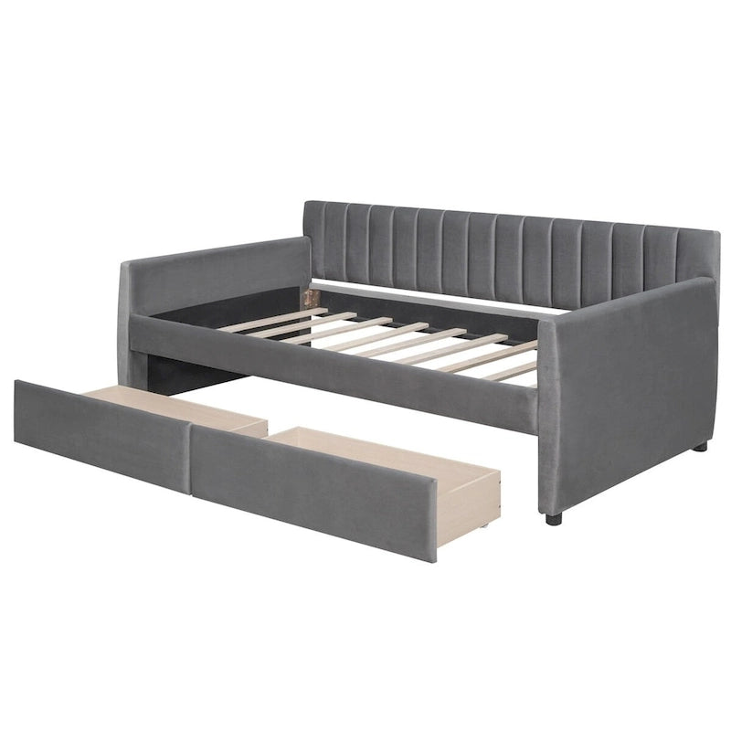 Merax Upholstered daybed with Drawers/Trundle, Wood Slat Support