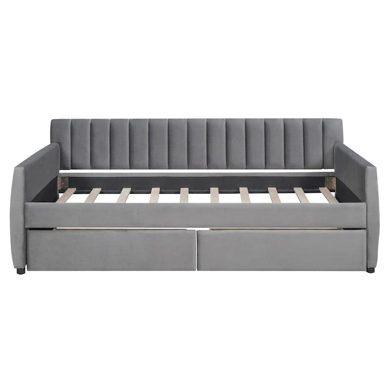 Merax Upholstered daybed with Drawers/Trundle, Wood Slat Support
