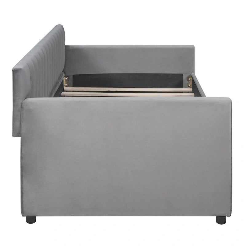 Merax Upholstered daybed with Drawers/Trundle, Wood Slat Support