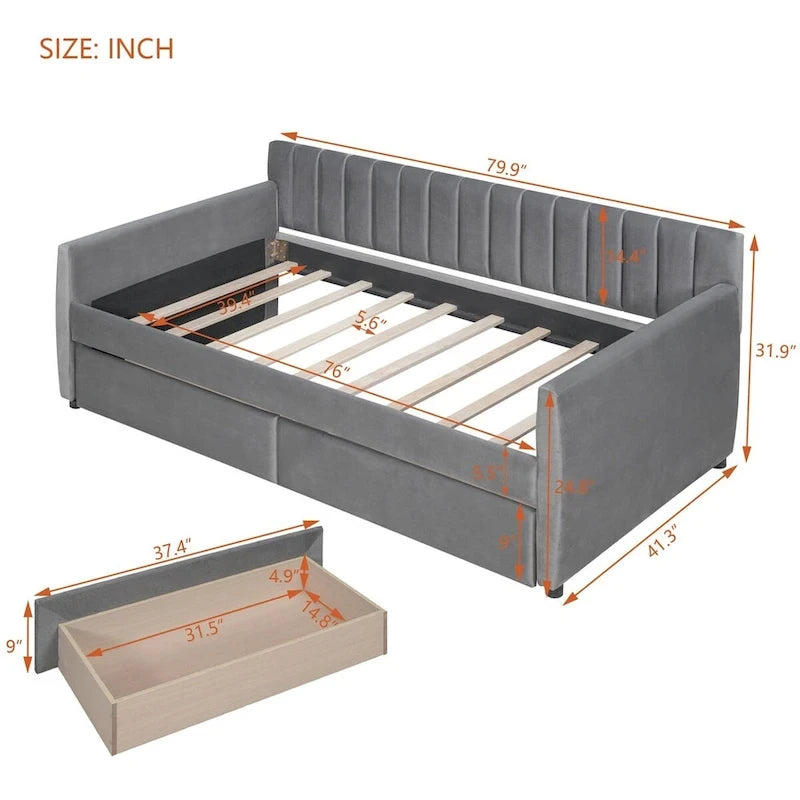 Merax Upholstered daybed with Drawers/Trundle, Wood Slat Support