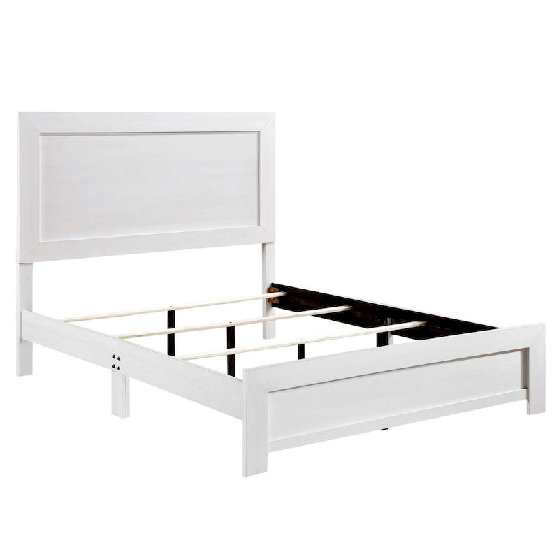 Twin Size Bed, Rustic Farmhouse Style, White Finish Wood Veneer