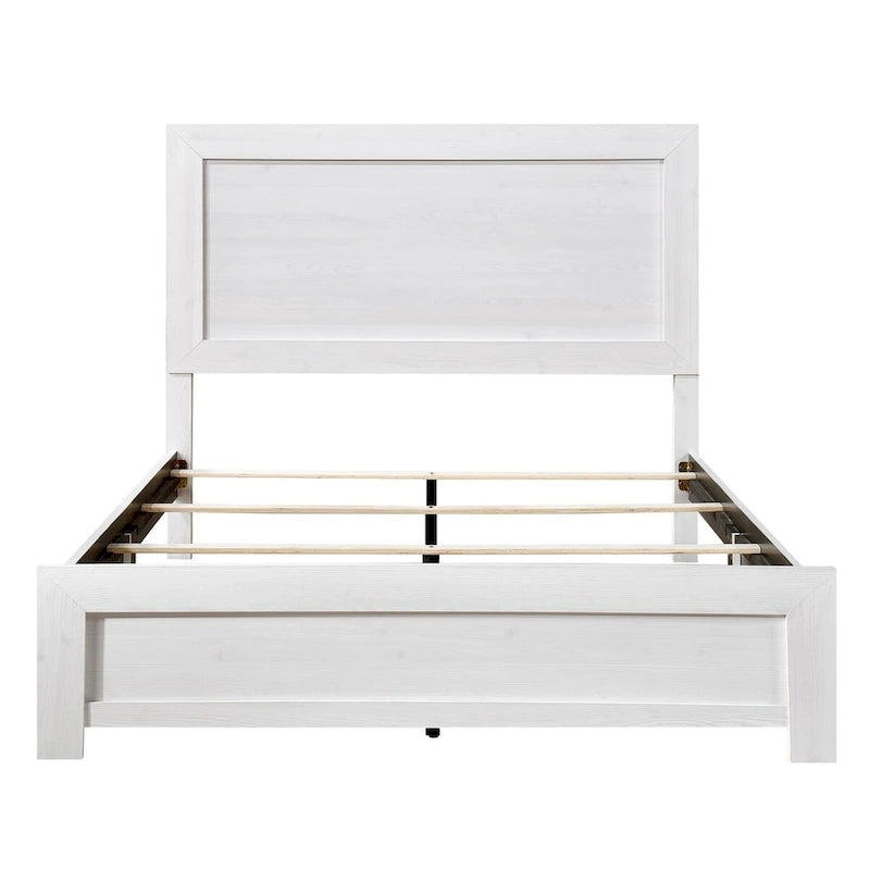 Twin Size Bed, Rustic Farmhouse Style, White Finish Wood Veneer
