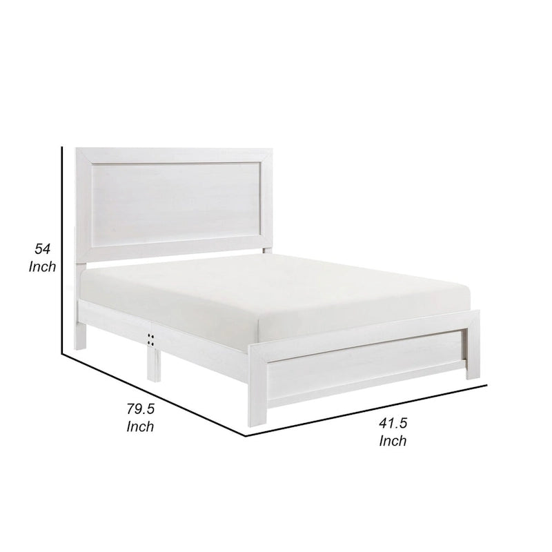 Twin Size Bed, Rustic Farmhouse Style, White Finish Wood Veneer