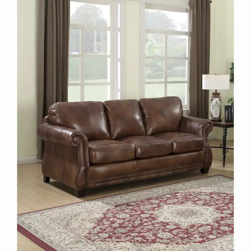 Sterling Cognac Brown Premium Top Grain Italian Leather Sofa