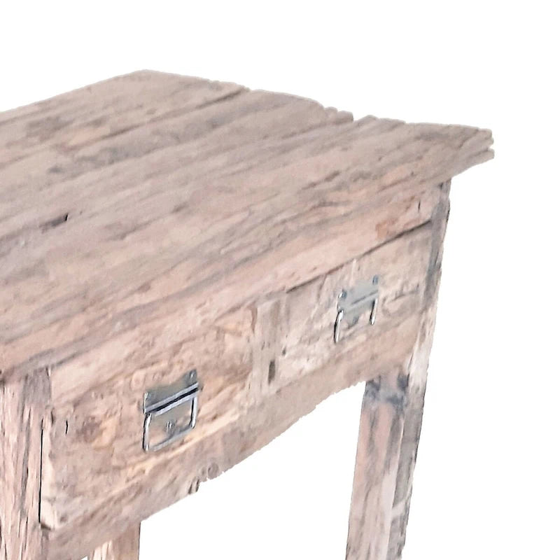 32 Inch Rustic Kitchen Island Table, 2 Drawers, Distressed White Wood