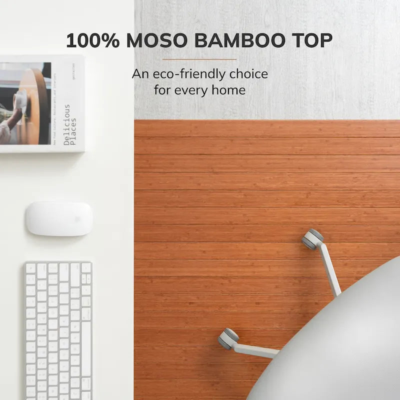Eco Bamboo Roll-Up Rectangular Chair Mat with Lip - Protective and Eco-Friendly, Heavy Duty for Office and Home