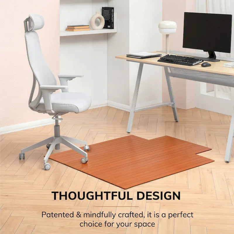 Eco Bamboo Roll-Up Rectangular Chair Mat with Lip - Protective and Eco-Friendly, Heavy Duty for Office and Home