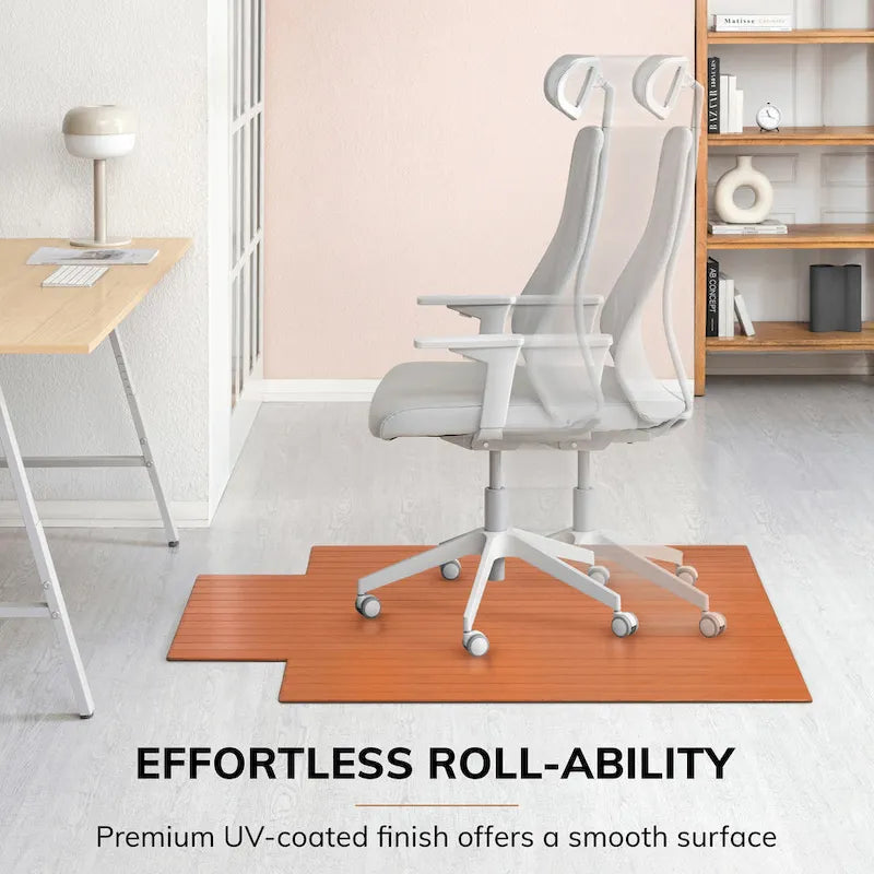 Eco Bamboo Roll-Up Rectangular Chair Mat with Lip - Protective and Eco-Friendly, Heavy Duty for Office and Home