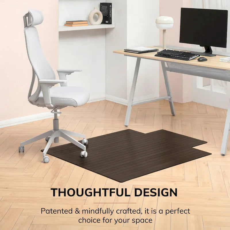 Eco Bamboo Roll-Up Rectangular Chair Mat with Lip - Protective and Eco-Friendly, Heavy Duty for Office and Home