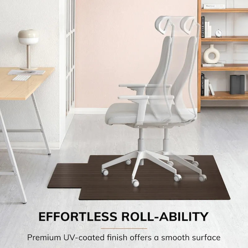 Eco Bamboo Roll-Up Rectangular Chair Mat with Lip - Protective and Eco-Friendly, Heavy Duty for Office and Home