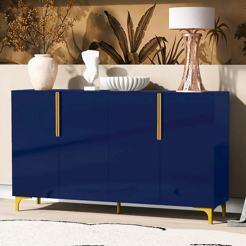 Modern Glossy Finish Light Luxury Storage Cabinet and Adjustable Shelves