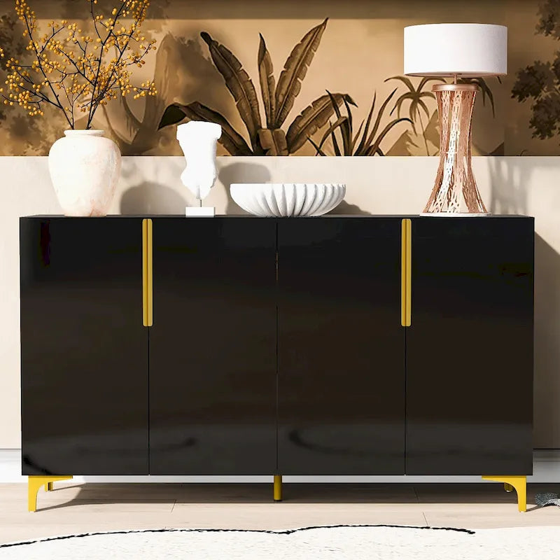 Modern Glossy Finish Light Luxury Storage Cabinet and Adjustable Shelves